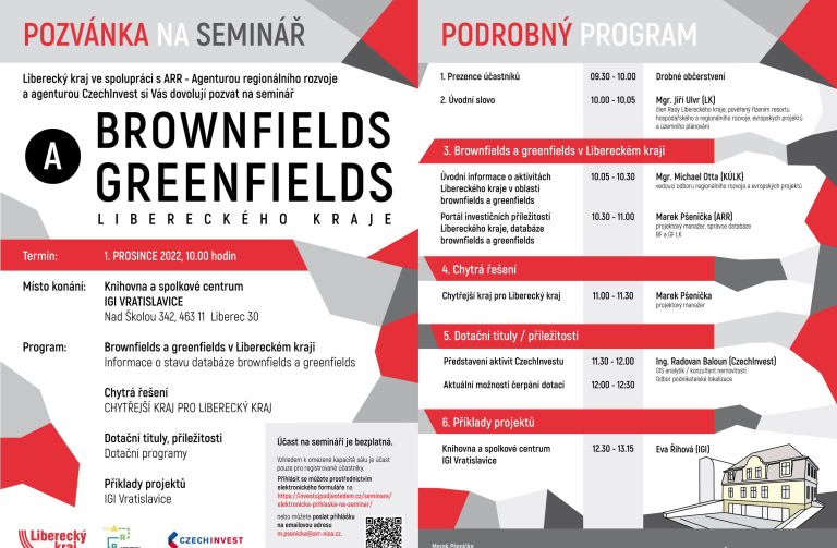 Program pozvanka Seminar brownfields 2022